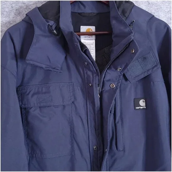 CARHARTT XL Blue Shoreline Waterproof Jacket C72 BLS Full Zip Hooded Mesh Lined - Picture 3 of 14